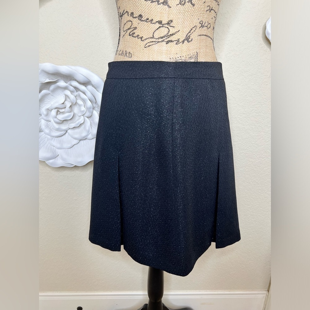 Esprit Black Metallic Textured A-Line Skirt Pleated Lined Size 9/10
